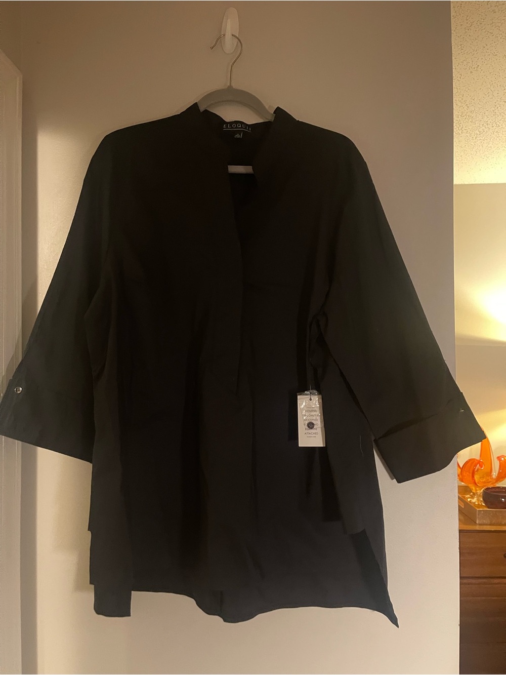 Eloquii Black Collarless Button-Front Tunic Shirt